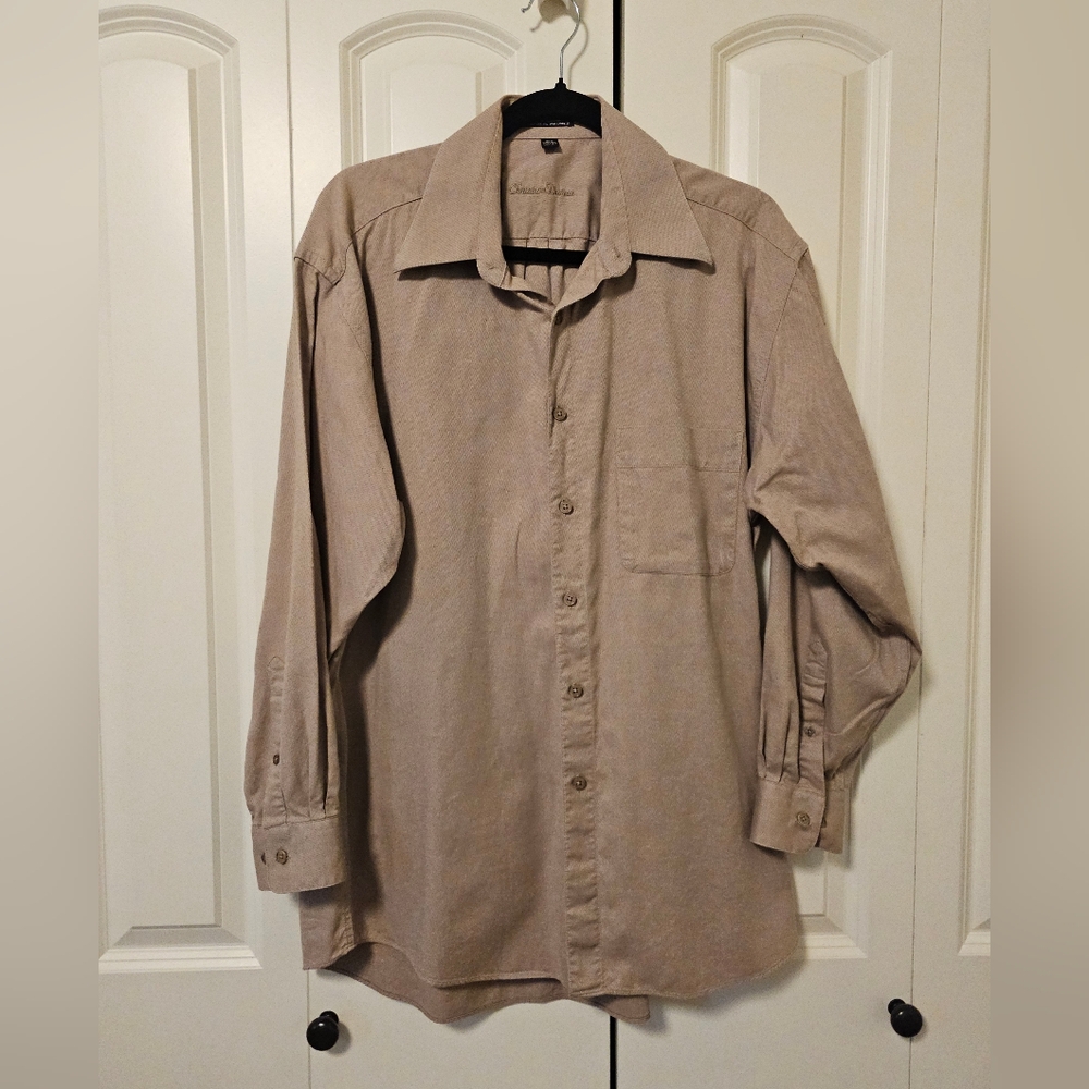VTG Christian Dumas Vintage Men's Tan Cotton  Button-Down Shirt Sz 15.5 32/33